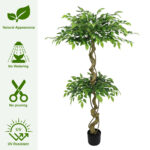 5.2FT Artificial Ficus Tree, Lifelike Faux Banyan Tree with Pot for Home, Office & Patio Decor - 图片 5