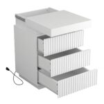 (Set of 2) White Nightstand Set of 2 with Charging Station & LED Lights, Fluted Wave Panel Bedside Table with Sliding Top Hidden Storage, Night Stand for Bedroom Living Room - 图片 8
