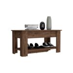 Storage Table with Four Legs and Lower Shelf, Dark Brown - 图片 3