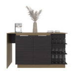 Dwight Kitchen Bar Counter with Shelves and Cabinets, Black Wengue and Natural Oak