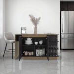 Dwight Kitchen Bar Counter with Shelves and Cabinets, Black Wengue and Natural Oak - 图片 2