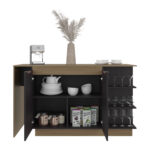 Dwight Kitchen Bar Counter with Shelves and Cabinets, Black Wengue and Natural Oak - 图片 6