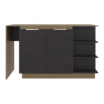 Dwight Kitchen Bar Counter with Shelves and Cabinets, Black Wengue and Natural Oak - 图片 7