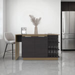 Dwight Kitchen Bar Counter with Shelves and Cabinets, Black Wengue and Natural Oak - 图片 8