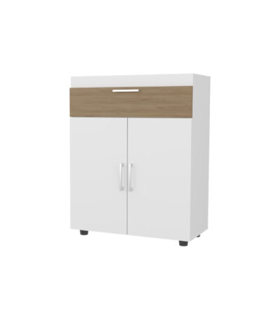 North Fork Shoe Rack Cabinet with Lift-Up Compartment, White and Natural Oak for OEM shoe cabinet manufacturing by VF Living