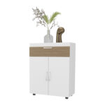 North Fork Shoe Rack Cabinet with Lift-Up Compartment, White and Natural Oak - 图片 4