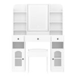 43.2" Vanity Desk with LED Mirror and RGB Glass Cabinets