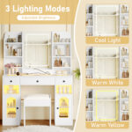 43.2" Vanity Desk with LED Mirror and RGB Glass Cabinets - 图片 2