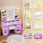 43.2" Vanity Desk with LED Mirror and RGB Glass Cabinets - 图片 3