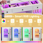 43.2" Vanity Desk with LED Mirror and RGB Glass Cabinets - 图片 4
