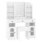 43.2" Vanity Desk with LED Mirror and RGB Glass Cabinets - 图片 5