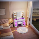43.2" Vanity Desk with LED Mirror and RGB Glass Cabinets - 图片 8