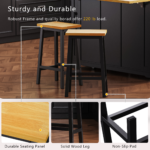 Farmhouse Solid Wood Bar Stools Set of 2, 25.6" Tall, Black