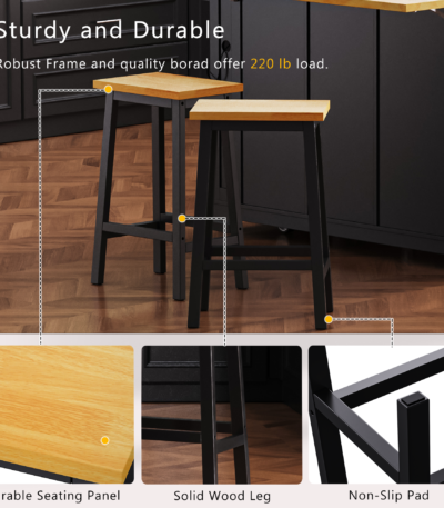 Farmhouse Solid Wood Bar Stools Set of 2, 25.6″ Tall, Black for OEM furniture product manufacturing by VF Living