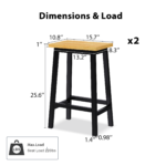 Farmhouse Solid Wood Bar Stools Set of 2, 25.6" Tall, Black - 图片 4