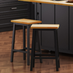 Farmhouse Solid Wood Bar Stools Set of 2, 25.6" Tall, Black - 图片 6