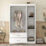 3-Door Mirror Wardrobe with Shelves, White