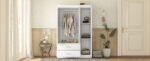 3-Door Mirror Wardrobe with Shelves, White