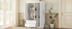 3-Door Mirror Wardrobe with Shelves, White - 图片 3