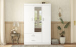 3-Door Mirror Wardrobe with Shelves, White - 图片 6