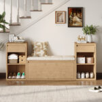 All-in-One Entryway Storage Bench with Cushion, Brown