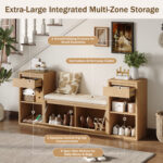 All-in-One Entryway Storage Bench with Cushion, Brown - 图片 6