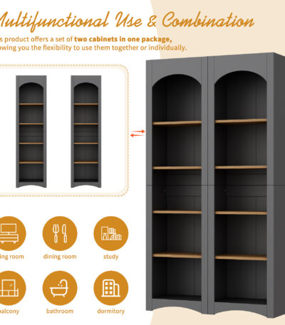 Free Standing 5-Tier Bookshelves Set of 2, Farmhouse Grey for OEM furniture product manufacturing by VF Living