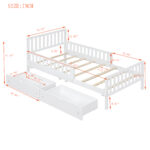 Twin Size Wood Platform Bed with Guardrails and Storage Drawers, White
