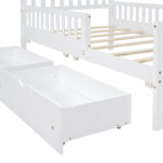 Twin Size Wood Platform Bed with Guardrails and Storage Drawers, White - 图片 2