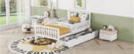 Twin Size Wood Platform Bed with Guardrails and Storage Drawers, White - 图片 3