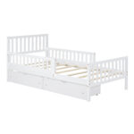 Twin Size Wood Platform Bed with Guardrails and Storage Drawers, White - 图片 4