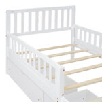 Twin Size Wood Platform Bed with Guardrails and Storage Drawers, White - 图片 5