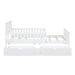 Twin Size Wood Platform Bed with Guardrails and Storage Drawers, White - 图片 6