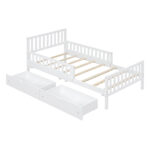 Twin Size Wood Platform Bed with Guardrails and Storage Drawers, White - 图片 7
