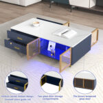 Modern Navy Blue Coffee Table with Glass Doors, 4 Drawers, Gold Legs - 图片 5