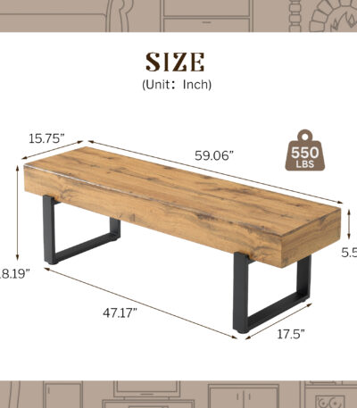 59″ Farmhouse Wood Bench for Bedroom, Entryway, Natural for OEM bed frame manufacturing by VF Living