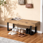 59" Farmhouse Wood Bench for Bedroom, Entryway, Natural - 图片 2