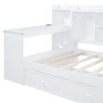 Twin Size Wooden Daybed with 3 Drawers, USB Ports and Desk, White
