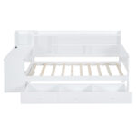 Twin Size Wooden Daybed with 3 Drawers, USB Ports and Desk, White - 图片 2