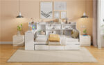 Twin Size Wooden Daybed with 3 Drawers, USB Ports and Desk, White - 图片 3