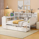 Twin Size Wooden Daybed with 3 Drawers, USB Ports and Desk, White - 图片 6