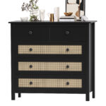 Sideboard Buffet Cabinet with 4 Drawers, Modern Black