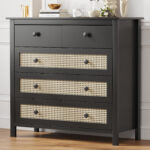Sideboard Buffet Cabinet with 4 Drawers, Modern Black - 图片 4
