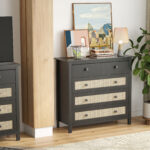 Sideboard Buffet Cabinet with 4 Drawers, Modern Black - 图片 5