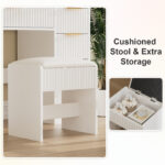 Vanity Table Set with LED Mirror, Lights and Stool, White - 图片 2