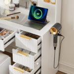 Vanity Table Set with LED Mirror, Lights and Stool, White - 图片 7