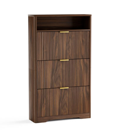 Tall Shoe Storage Cabinet with 3 Flip Drawers, Walnut for OEM shoe cabinet manufacturing by VF Living