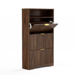 Tall Shoe Storage Cabinet with 3 Flip Drawers, Walnut - 图片 2