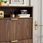 Tall Shoe Storage Cabinet with 3 Flip Drawers, Walnut - 图片 4