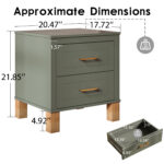 2 Drawer Nightstand, Premium Wood Storage with Elegant Fluted Design, Solid Wood Legs Nightstand with Metal Handle, Tall Bedside Table for Bedroom Living Room,Olive - 图片 6